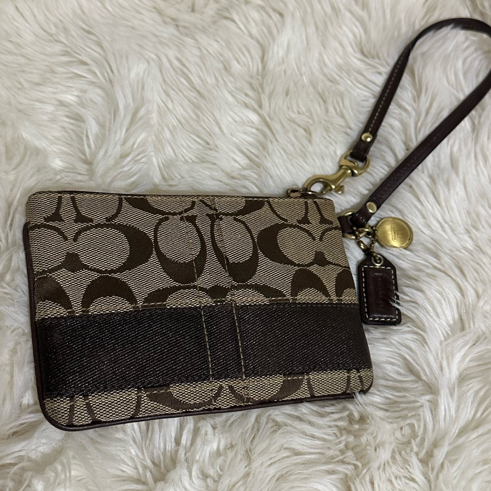 Coach Brown and Gold Monogram Wristlet